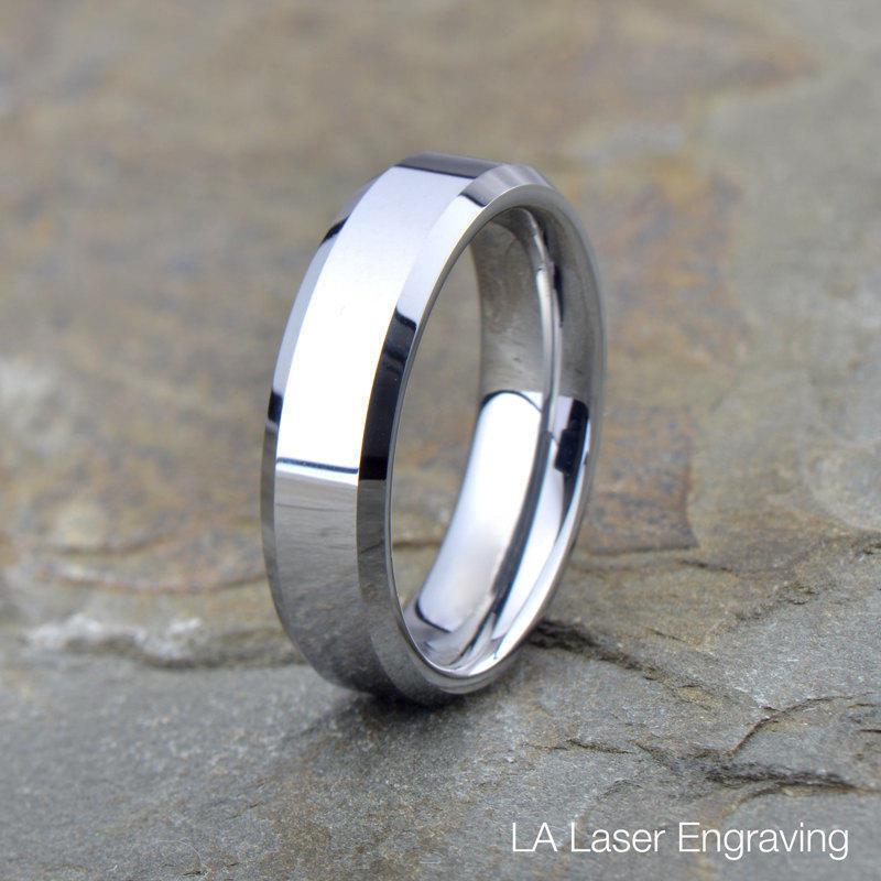 Wedding - Tungsten Wedding Band, Polished Tungsten Ring, Beveled Edge, Comfort Fit, Ring, Band, Anniversary Ring, Free Laser Engraving, 6mm