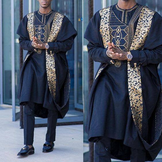 Mariage - Navy Blue AGBADA, AGBADA for men, African AGBADA, African wedding suit, Groomsmen suit, Groom's suit, African 3 pieces suit, men's clothing