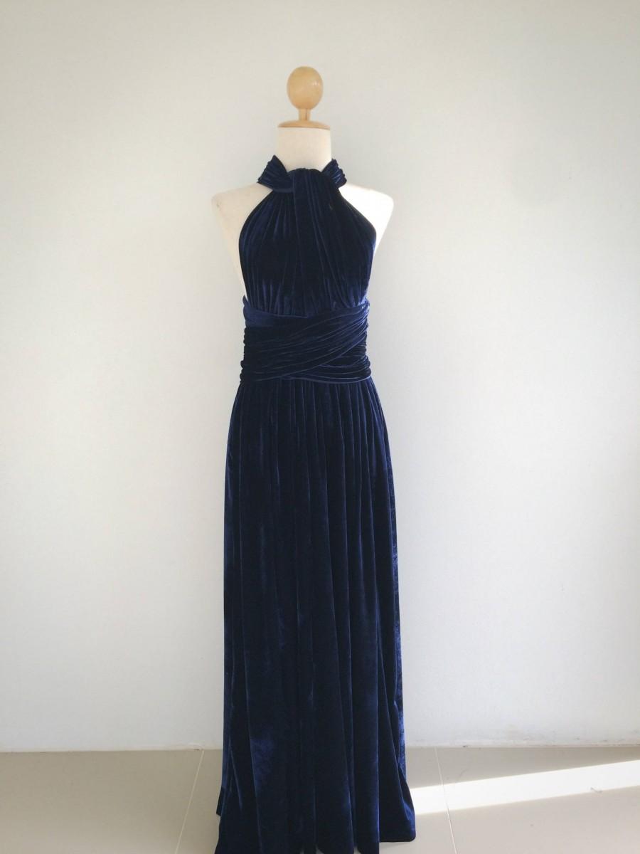 Mariage - Navy Blue Velvet Bridesmaid Dress infinity Dress Prom Dress Convertible Dress Wrap Dress
