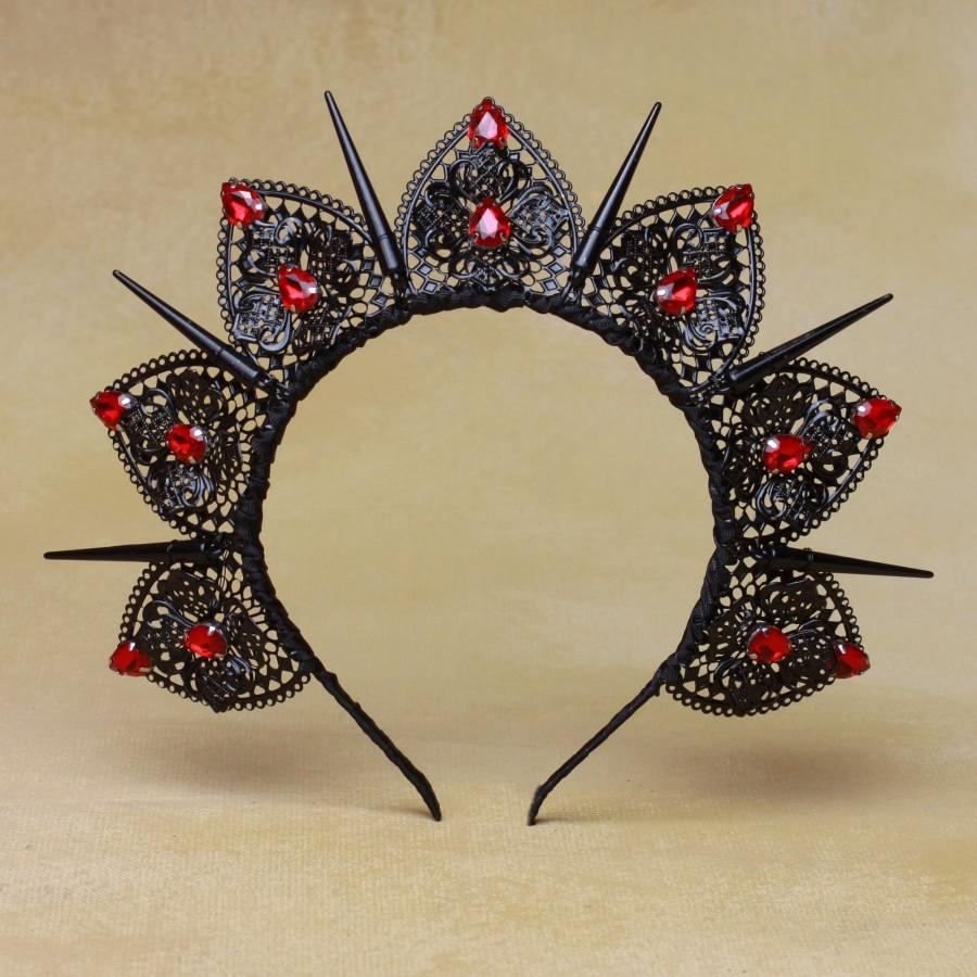 زفاف - Black Crown Custom, Red, Crystal Tiara,Spiked Crown, Spiked Tiara, Headband, Renaissance, Vampire Tiara, Prom Tiara, Bridal, Wedding,