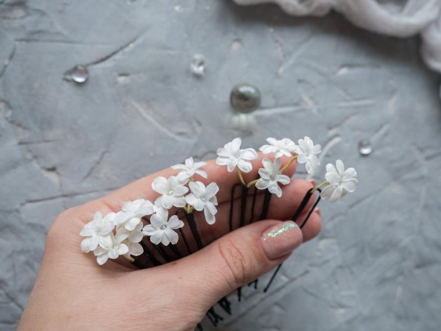 زفاف - Wedding hair pins White tiny flower headpiece piece
