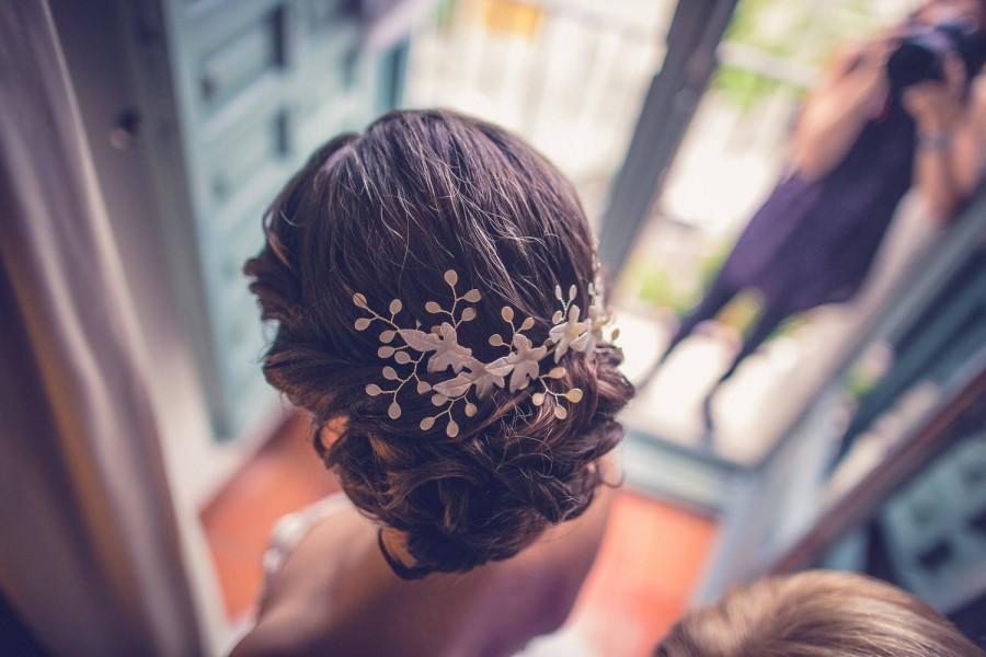 Wedding - wedding white tiara, silver leave crown bridal tiara, wedding hair pin, bridal accessory, silver bridal comb, silver wedding headpiece