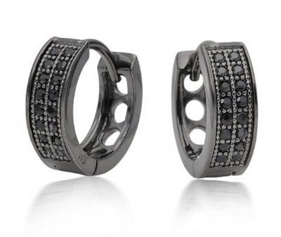Wedding - Black Diamonds Men's Hoop Earrings In Black Rhodium 0.32 Carat Weight