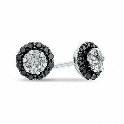 Wedding - Black And White Diamond Stud Earring 0.50 Carat In 14k White Gold.