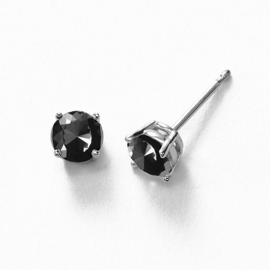 Mariage - Black Diamond Stud Earring Which Is Set In 14k White Gold 1.00 Carat