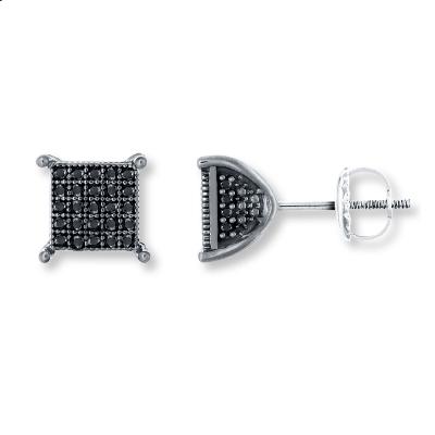 زفاف - Men's Black Diamond Earrings Approx 1.40 Carat Set In 14k White Gold