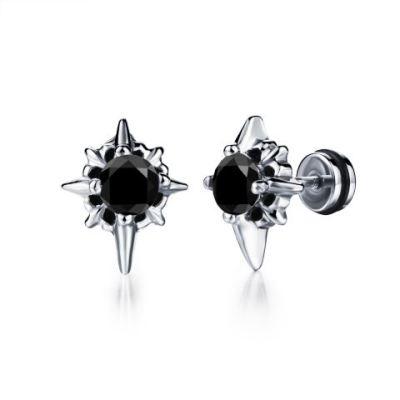 زفاف - Men's Diamond Stud Earring 1.56 Carat In 14k White Gold Black Diamond