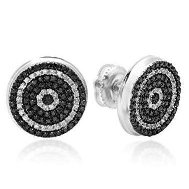 Mariage - Black And White Diamonds Men's Stud Earrings In 14K White Gold