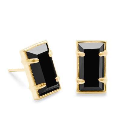 Wedding - Black Emerald Cut Stud Earrings In 3.00 Carat In 14k Yellow Gold.