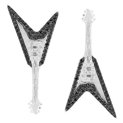 Hochzeit - Guitar Shape Black Diamond Earrings Made For Unisex