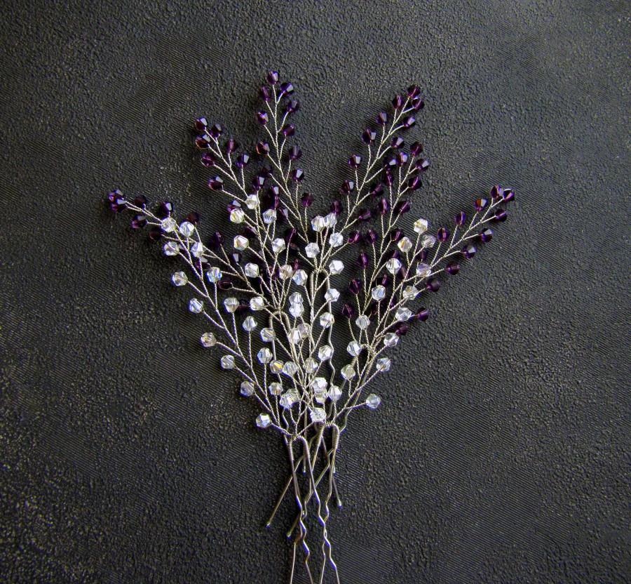 Свадьба - Purple crystal bridal hair pin Lavender wedding headpiece White bridal hair piece Crystal wedding head piece Purple bridal hair vine