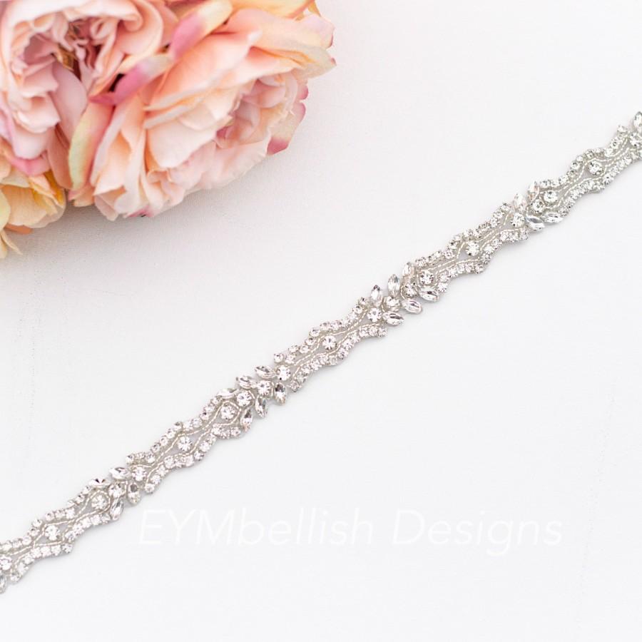 زفاف - Wedding dress belt-  Thin Rhinestone Bridal Belt- bridal belts and sashes- Beaded Bridesmaids Belt -Silver Metal Crystal Bridal Sash-B042