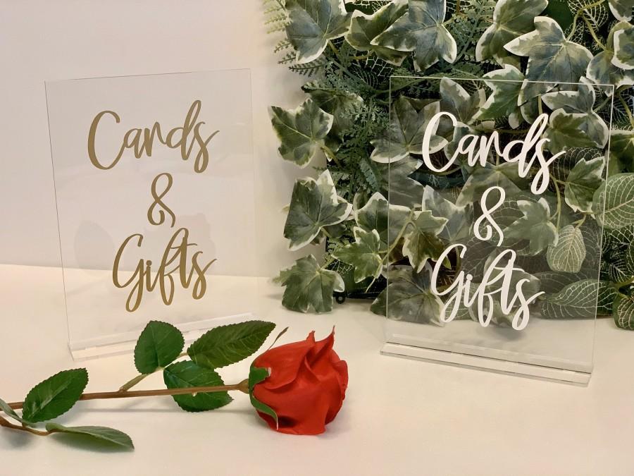زفاف - Cards and Gifts Table Sign Freestanding Clear Acrylic Sign Wedding Reception Decorations Calligraphy Any Color Foil Print Any Font Boho Chic