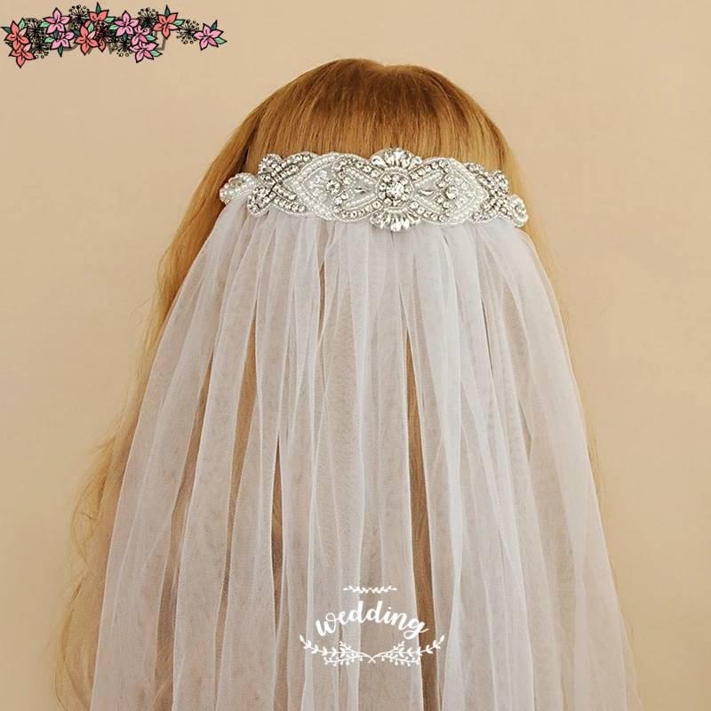 Mariage - Beaded Bridal Veil with Headpiece-Ivory & Pearl Veil-White Crystal Bridal Veil-White Wedding Veil-Wedding Veil-White Wedding veil-Veil Bride