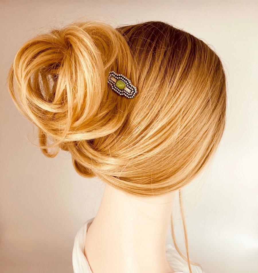 Свадьба - Small Art Deco Bridal Hair Comb, Side Hair Slide, Art Deco Headpiece, Wedding Hair Comb, Mint Green Hair Clip, Vintage Inspired Wedding Comb