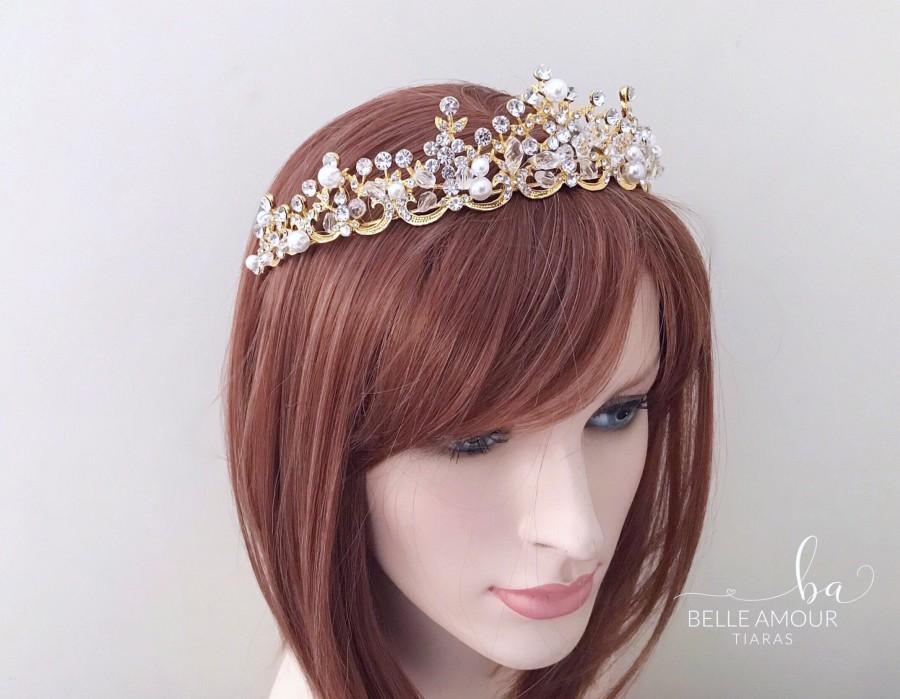 زفاف - Wedding tiara, Gold baroque crown, Crystal tiara, Hair crown, Wedding crown, Wedding headpiece, Bridal accessories, Bridal headband