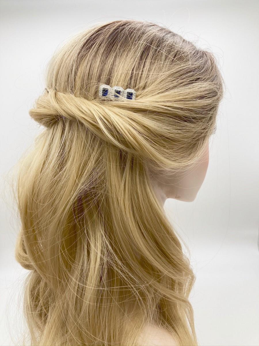 Wedding - Sapphire Bridal Hair Comb, Art Deco Hair Jewelry, Vintage Wedding Hair Comb, Something Blue for Bride, Back Hair Slide, Navy Blue Hair Comb
