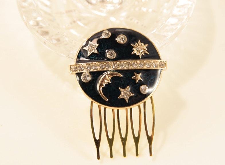 Mariage - Blue Star Hair Comb, Fantasy Bridal hair Comb, Saturn Jewelry, Starry Night Comb, Moon Headpiece, Celestial Wedding, Zodiac Jewelry