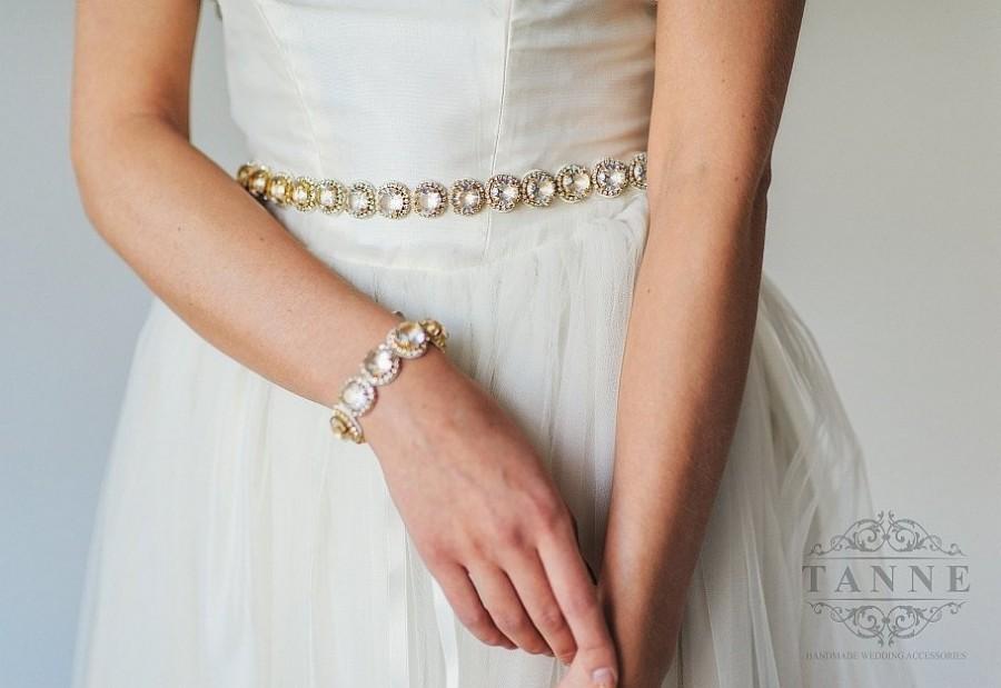 Mariage - Gold Bridal Belt, Gold Wedding Belt, Skinny Bridal Sash, Gold Crystal Sash, Ivory Bridal Belt, Beaded Rhinestone Crystal Wedding Sash Belt