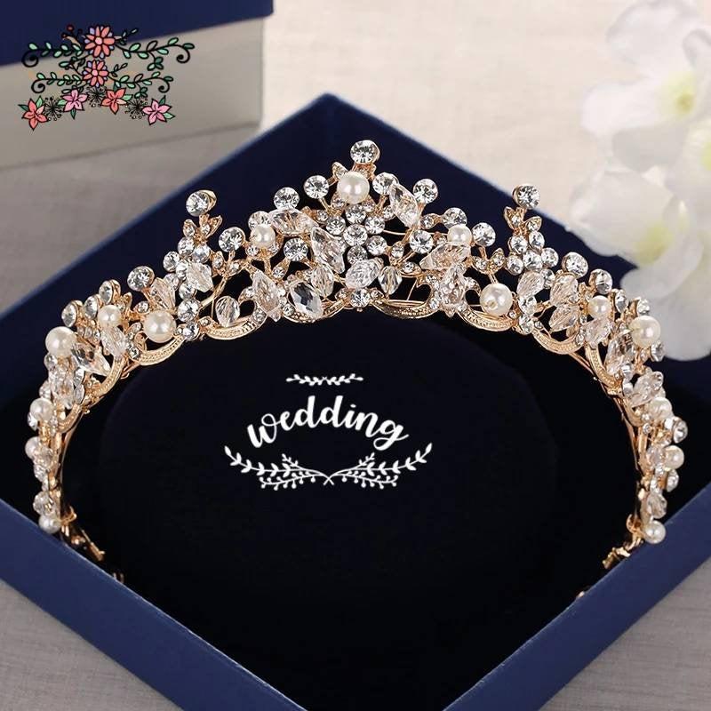 زفاف - Rose Gold Brides Tiara with Crystals-Brides Hair Accessories,Bridal Hair Jewellery-Wedding Crown-Tiaras for Brides-Prom Tiara-princess Crown