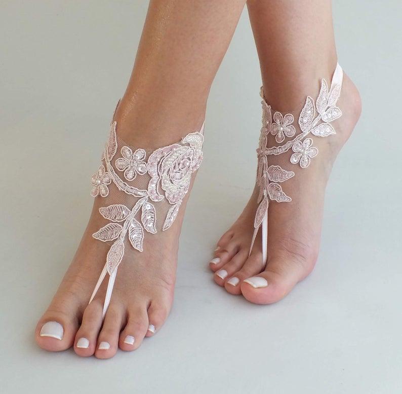 Mariage - 24 Color Blush barefoot sandals, Lace barefoot sandals, Wedding anklet, Beach wedding barefoot sandals ,Bride Bridesmaid gift, Beach Shoes