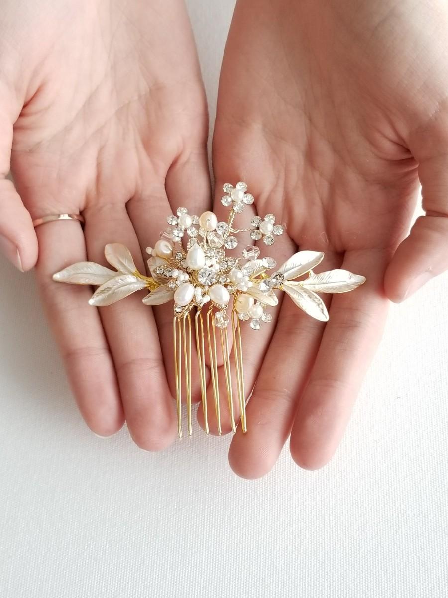 زفاف - Gold Bridal Hair Comb with Pearls, Gold Freshwater Pearl Wedding Hair Comb, Small Gold Bridal Hair Comb
