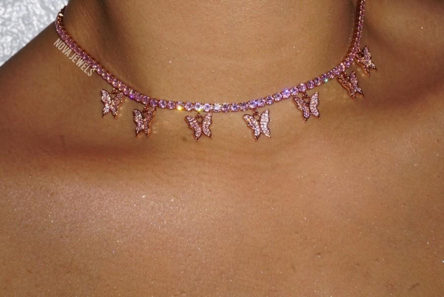 زفاف - Tennis butterfly chocker, butterfly necklace,mariposa necklace, cz butterfly, bling butterfly necklace