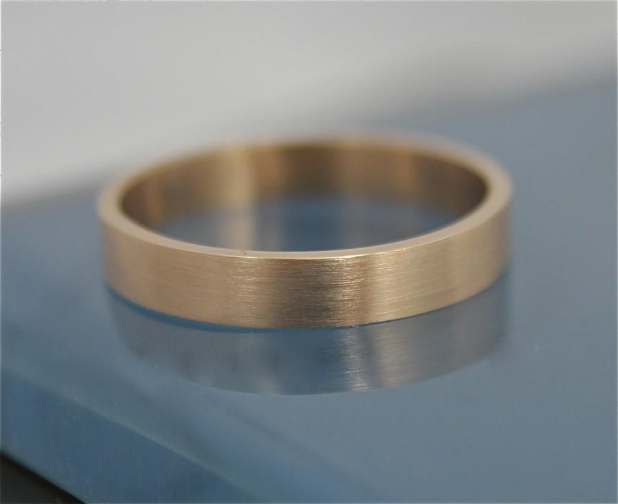 زفاف - Gold Wedding Ring Brushed Flat Rectangle 14k Solid Yellow Recycled Gold Classic Men's 3.5mm Wedding Band Square Sides Satin Finish