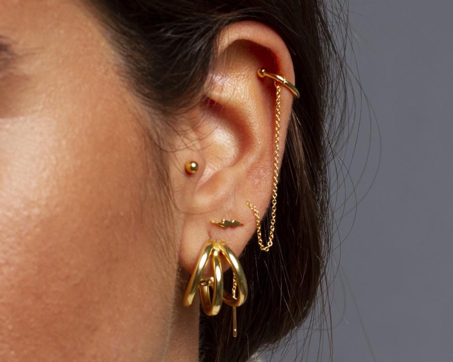 Hochzeit - Ear cuff with chain threader earrings, Gold earrings, Minimalist earrings, Dainty earrings, 925 sterling silver, Delicate earrings, Threader