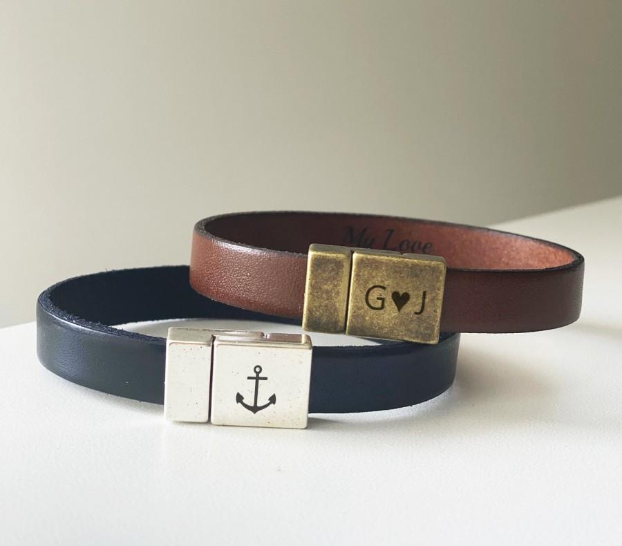 Свадьба - Custom Gift for Husband Personalized Leather Bracelet Gift For Boyfriend Gift for Him Hidden Message Bracelet Secret Leather Bracelet