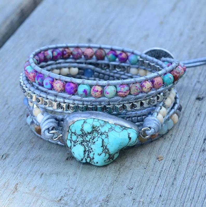 Hochzeit - Turquoise Stone Healing Bracelet-Natural Gemstone Balance Meditation Spiritual Protection Bracelet-Anxiety Relief Grounding Bracelet Gift