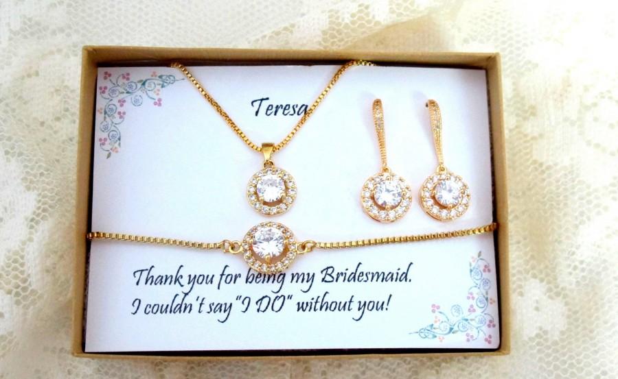 Wedding - Custom color Bridesmaid gift set, Bridesmaid necklace bracelet earrings set, Bridesmaid proposal gift, Gold Jewelry Set, Wedding jewelry set