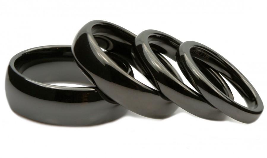 Wedding - 3,4,6, 8 or 10mm Beautiful Black Ceramic Wedding Ring Classic High Polished Band half dome
