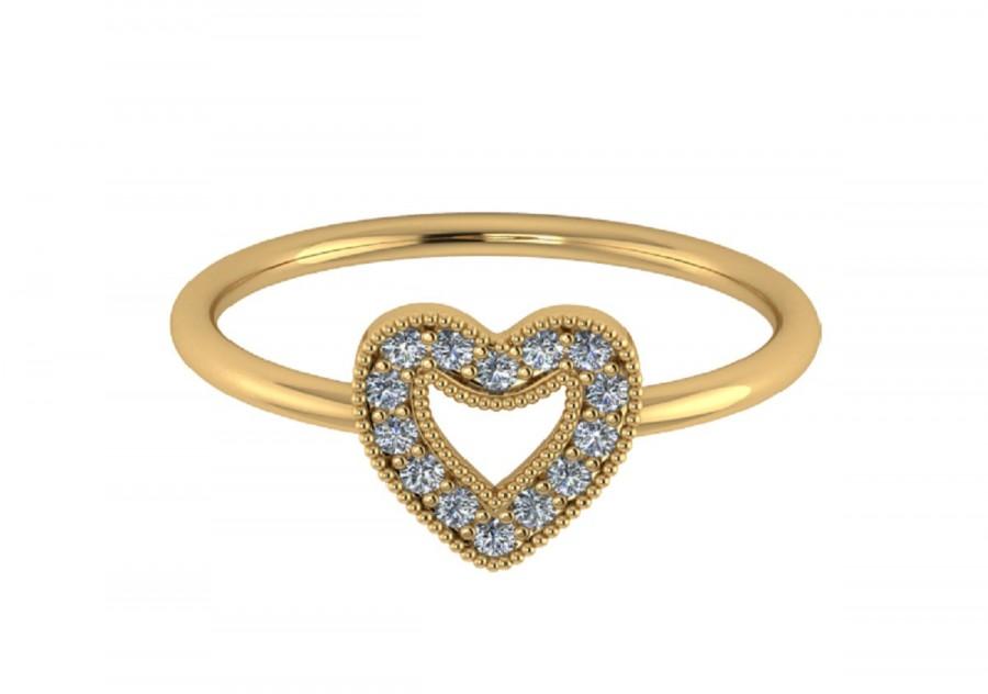 Hochzeit - Delicate Heart Genuine Diamond 0.14ct Ring With Milgrain Detailing/Heart Promise Ring/Heart Jewelry/Diamond Heart Ring/Valentine’s Gift/Gift