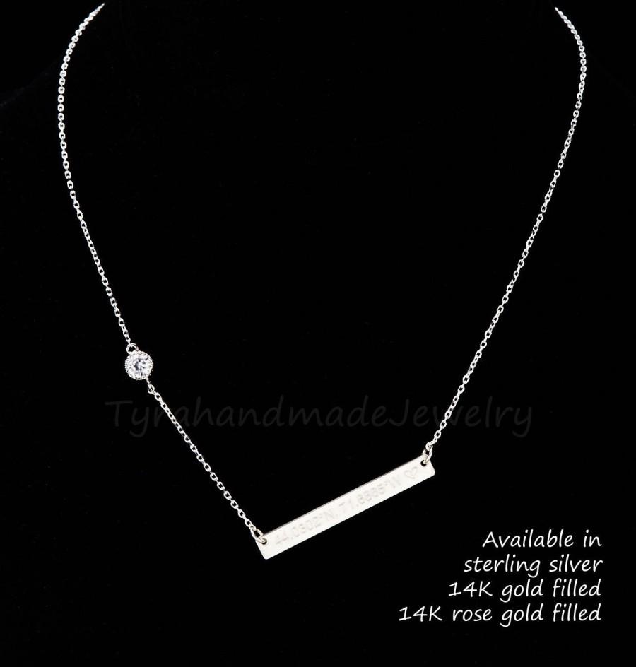 زفاف - Personalized Tiny dot Bar necklace,initial bar Necklace,CZ necklace,custom font monogram,Rectangle bar necklace,birthday,bridesmaid necklace