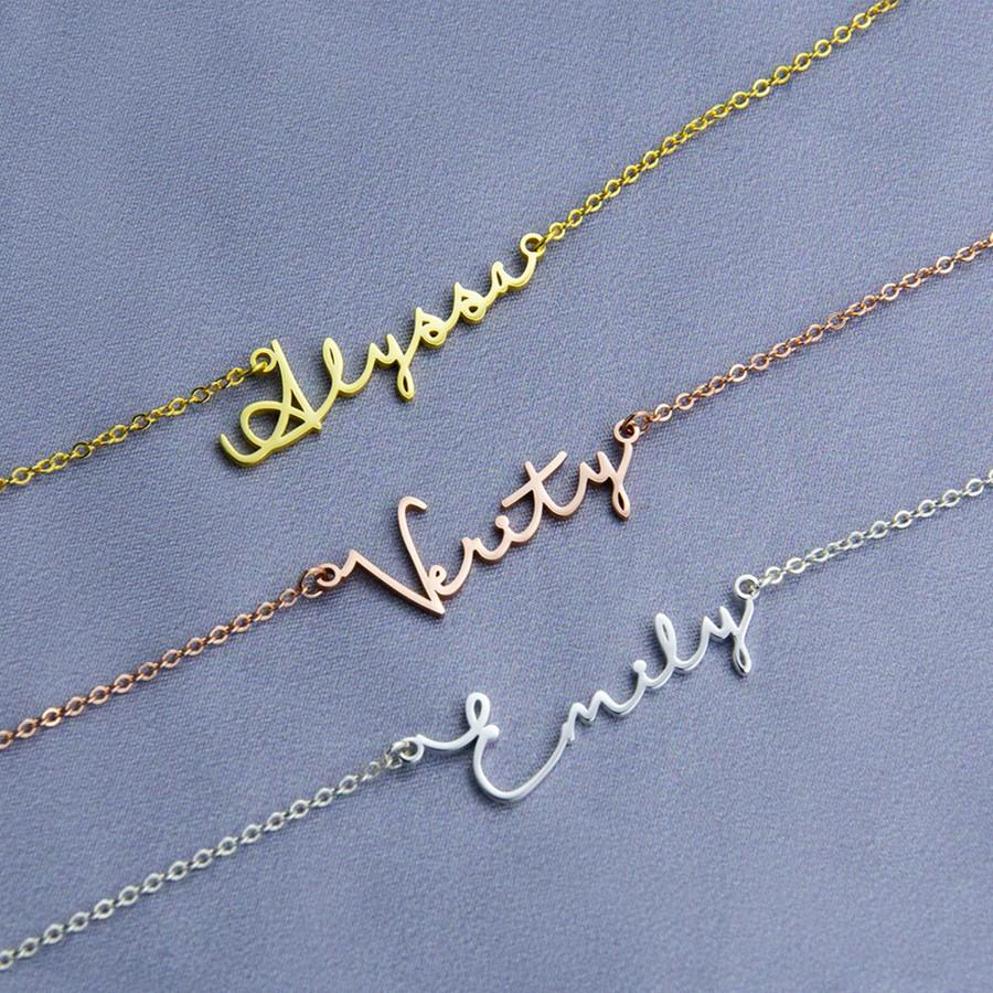 Свадьба - Silver Name necklace, Initial Name Necklace, Custom Name Necklace, Personalized Name Necklace, Signature Necklace, Bridesmaid Gift, Mom Gift