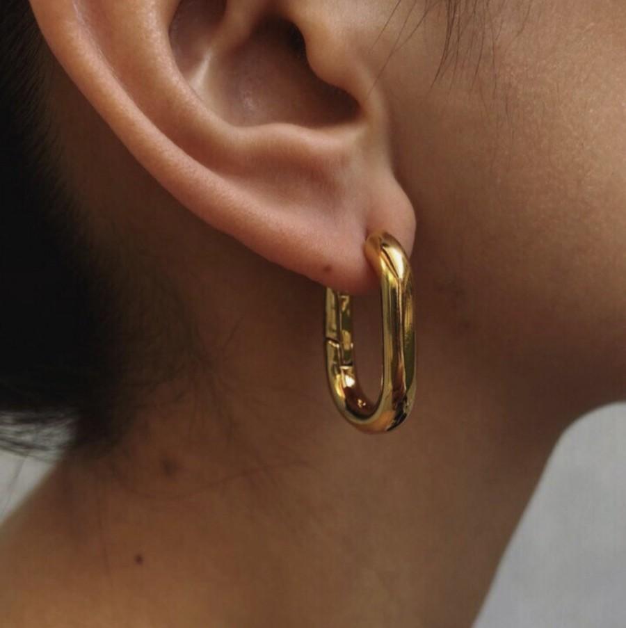 18K Gold Chunky Square Hoop Earrings, Thick U-Shape Gold Hoops, Brinco