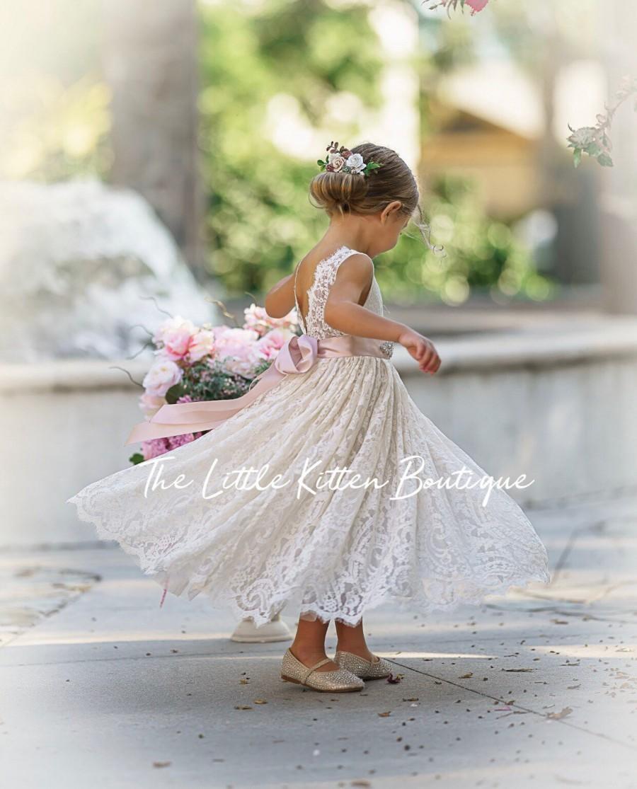 Hochzeit - Flower girl dress, Bohemian Flower Girl Dress, rustic flower girl dress, boho flower girl dress, lace flower girl dress, boho wedding dress
