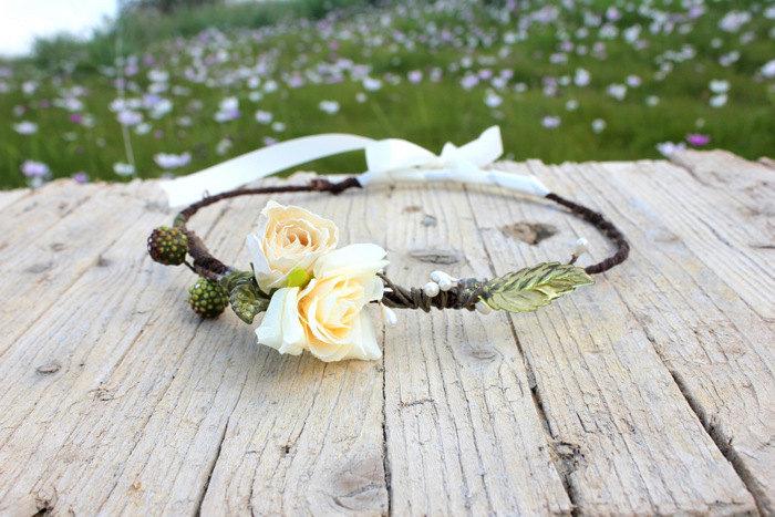 زفاف - BOHEMIAN RHAPSODY HeadBand - Wreath woodland flower hair wreath - wedding headpiece, headband, vintage inspired flower rose crown