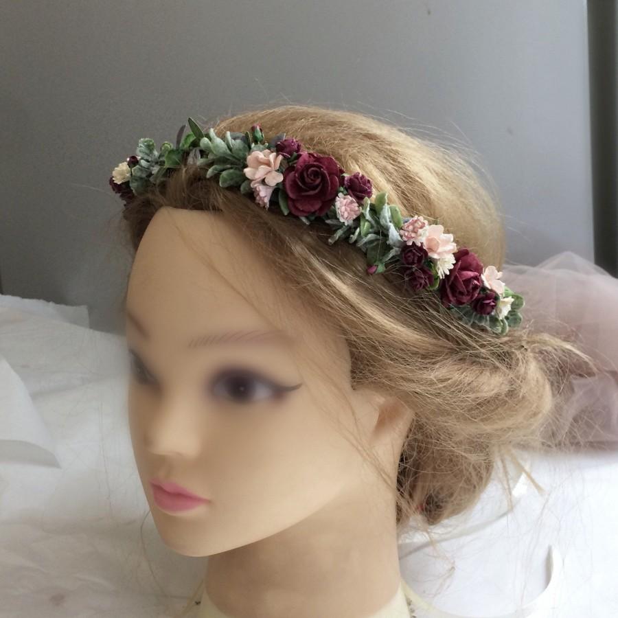Hochzeit - Burgundy Flower Crown. Blush and burgundy flower crown. Burgundy flower crown. Burgundy headpiece. Wine flower crown. Pink floral crown