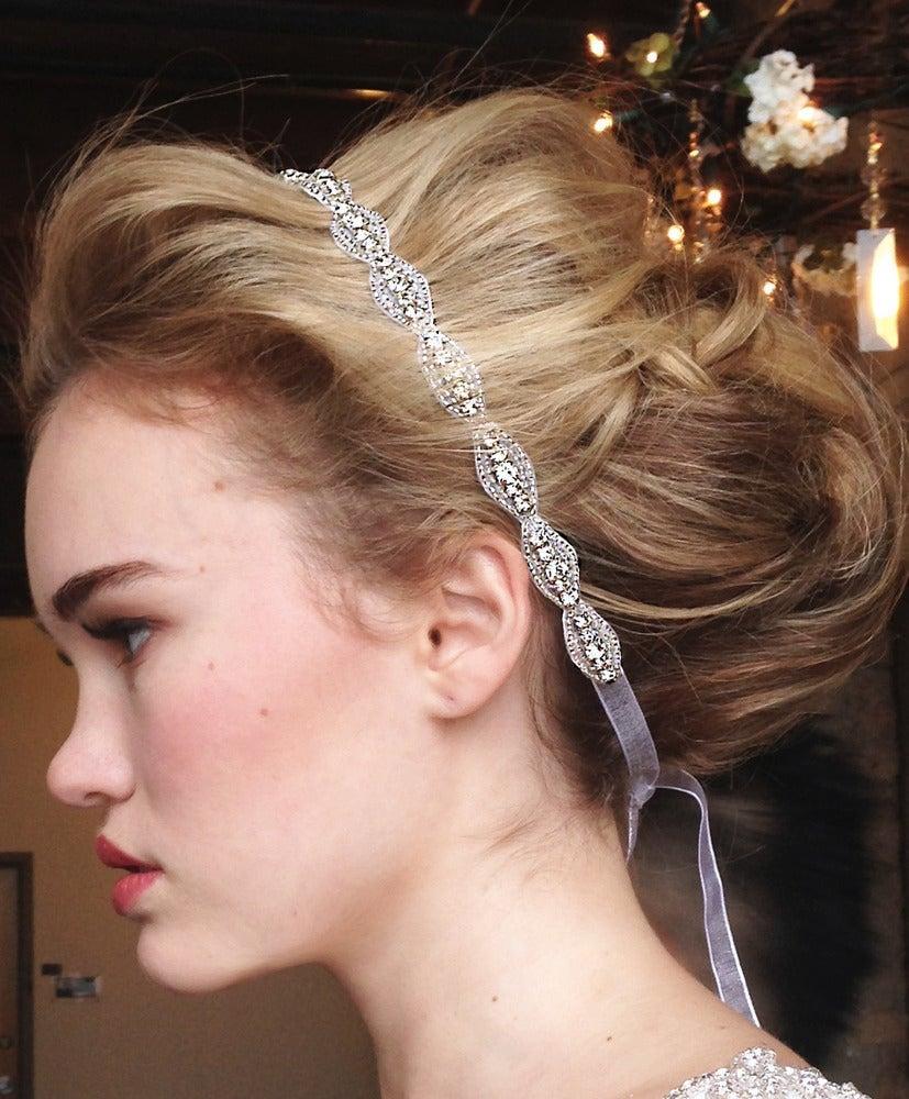 زفاف - No. 02 Silver Crystal Rhinestone Embellished Oval Bridal Headband