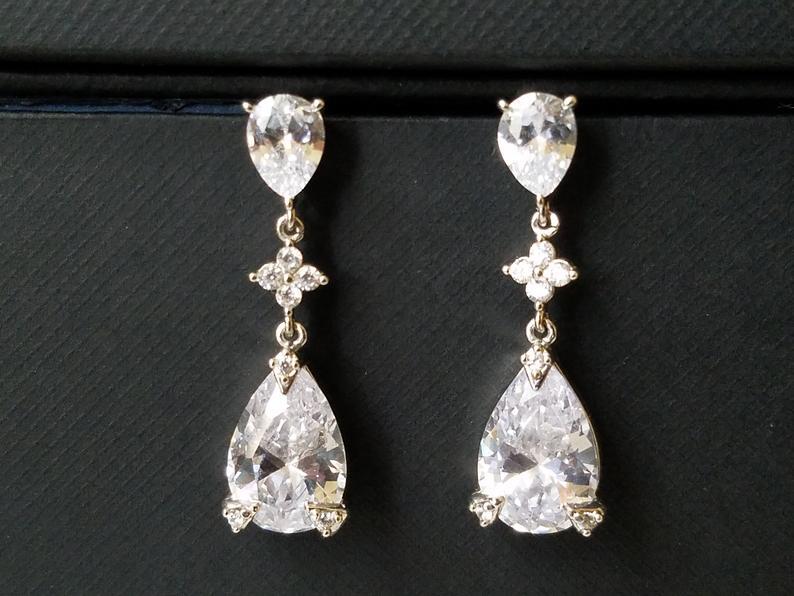 Hochzeit - Crystal Bridal Earrings, Cubic Zirconia Teardrop Silver Earrings, Crystal Dangle Earrings, Wedding Jewelry, Statement Bridal CZ Earrings