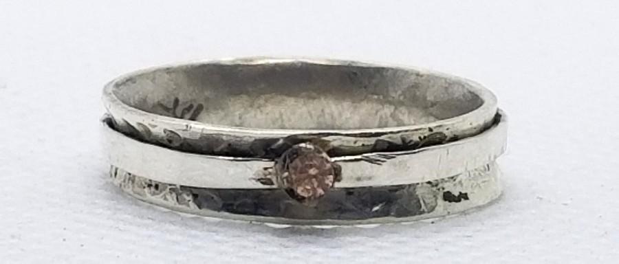 زفاف - Ultra Slim Sterling Silver and CZ Spinner Ring, low profile ring, fidget ring, puzzle ring, Anxiety aid, PTSD aid, thumb ring