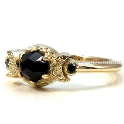 Wedding - Crescent Moon Black Diamond Engagement Ring 
