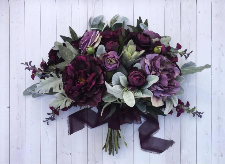 Wedding - Purple Wedding Bouquet, Bride Bouquet, Boho Bouquet, Plum Bouquet, Succulent Bouquet, Wildflower Bouquet, Bridal Bouquet