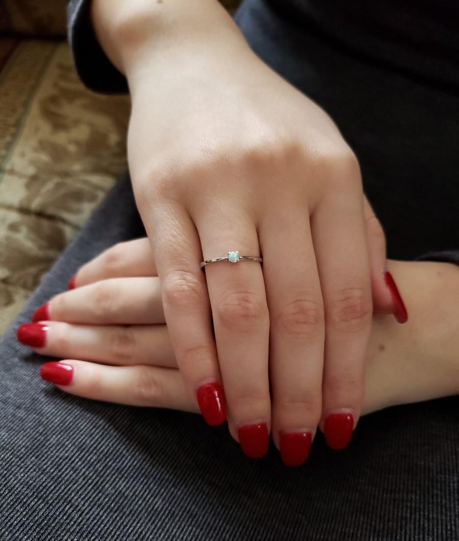 زفاف - 3mm Opal Ring, Minimalist Opal Ring, Stacking Ring, Dainty Opal Ring, October Birthstone Ring, Sterling Silver Ring, Gold Ring