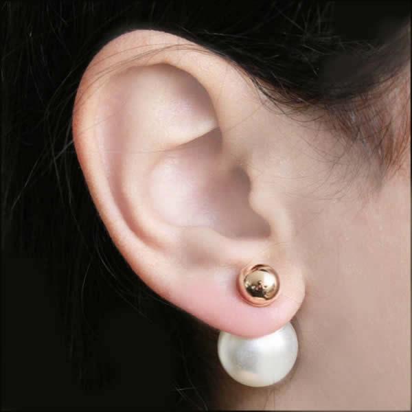 زفاف - Beautiful and classy gold and white double pearls earrings (French style tribal chic studs)