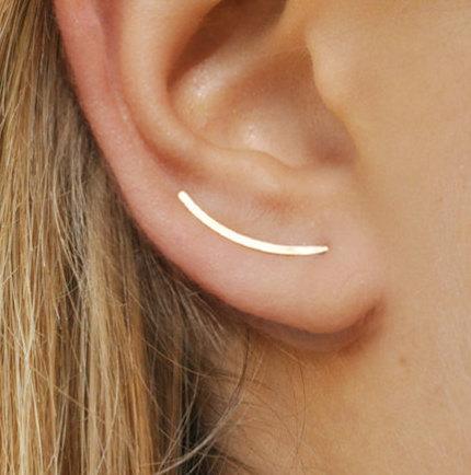 Wedding - Ear Climbers 20mm - Sleek Ear Pins, 14k Gold Filled, Smooth Sweep, Modern Minimalist Earrings, Up The Ear Crawler