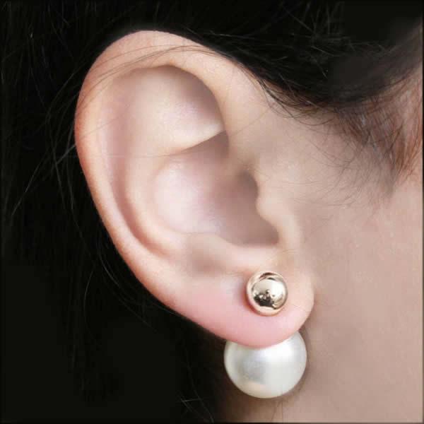 زفاف - Beautiful and classy silver and white double pearls earrings (French style tribal chic studs)