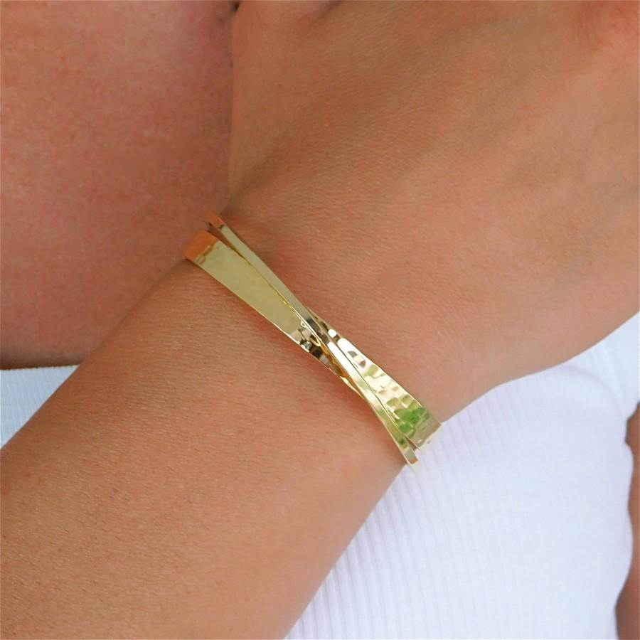 Hochzeit - Double bangle bracelet, Gold bangle, Gold cuff bracelet, Double gold bracelet, Minimalist bracelet, Hammered Solid bangle, Bangle set gold